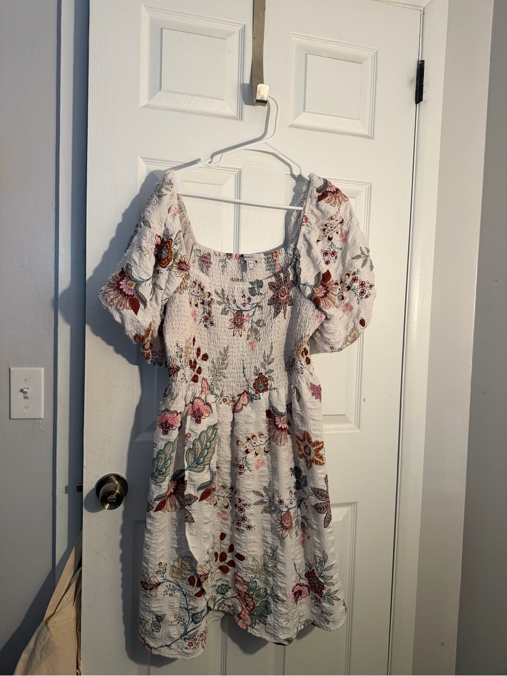 Forever 21 White Dress with Pink, Teal and Burgundy Floral Print